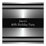 Black Silver Mans 40th Birthday Party Custom Invitations