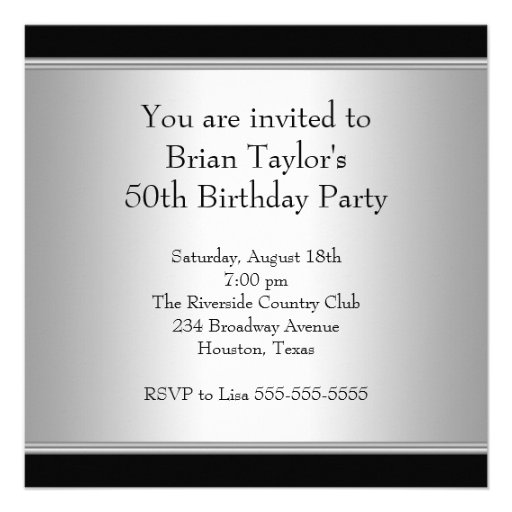 Black Silver Mans 50th Birthday Party Announcements
