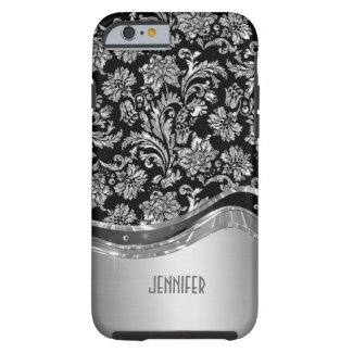 Black & Silver Metallic Look With Damasks Tough iPhone 6 Case