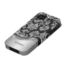 Black & Silver Metallic Look With Damasks iPhone 4/4S Covers
