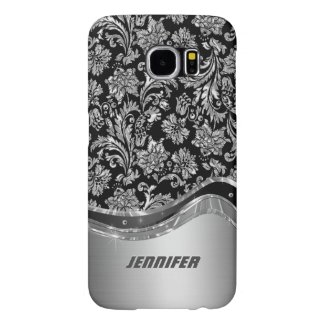 Black & Silver Metallic Look With Damasks Samsung Galaxy S6 Cases