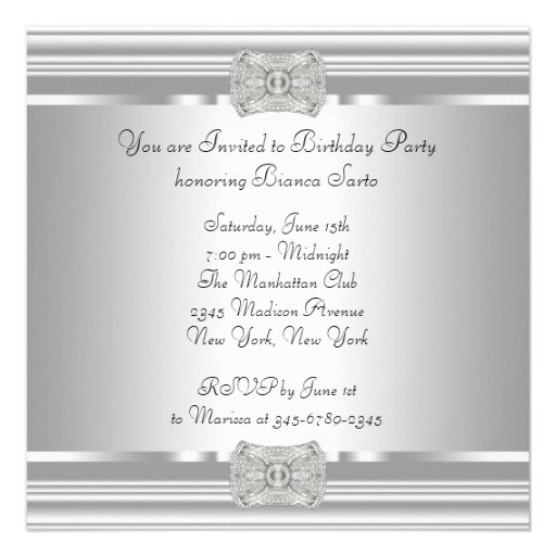 Black Silver Pearls Womans Birthday Party Custom Announcements