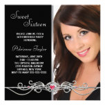 Black Silver Red Heart Photo Sweet Sixteen Birthda Custom Invites