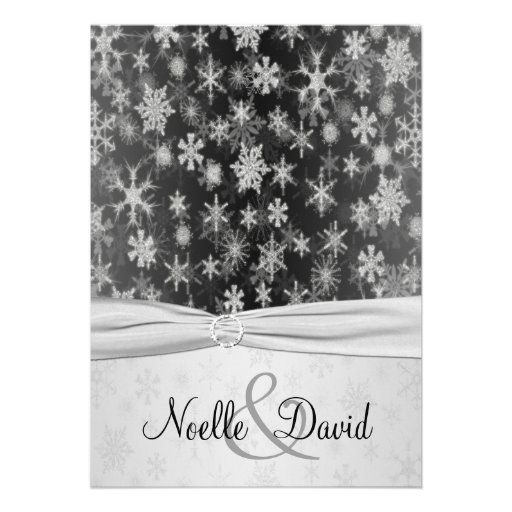 Black, Silver Snowflakes Wedding Invite