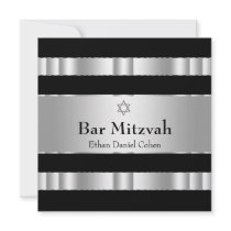 Black Silver Star of David Bar Mitzvah Invitation