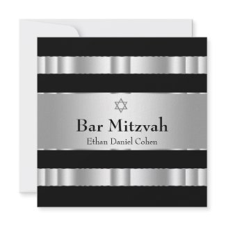 Black Silver Star of David Bar Mitzvah Invitation invitation