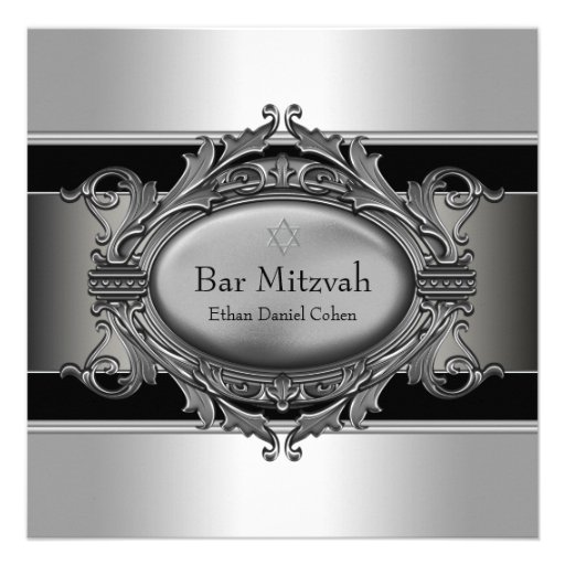 Black Silver Star of David Bar Mitzvah Announcement
