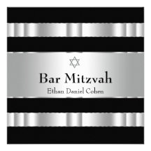 Black Silver Star of David Bar Mitzvah Invitation