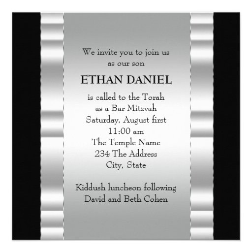 Black Silver Star of David Bar Mitzvah Invitation
