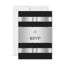 Black Silver Star of David Bar Mitzvah RSVP Cards Personalized Invitation