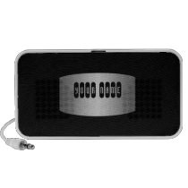 Black silver steel name speakers
