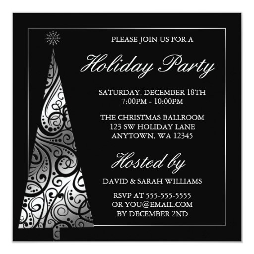 black silver swirl christmas tree holiday party invitation black and white christmas party invitations