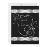 Black Silver Swirl Elegant Classy Sweet Sixteen Personalized Announcement