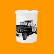 Black Silver Tow Truck Cartoon pitchers