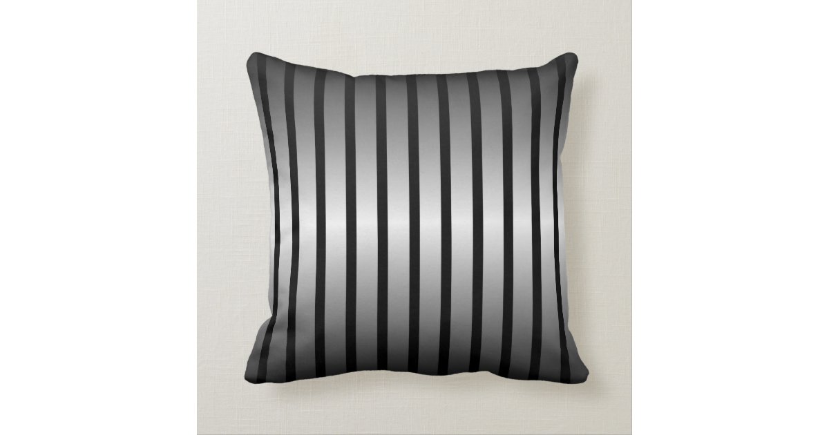 Black Silver Vertical Stripe Throw Pillow Zazzle