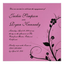Black Silver Wedding Invitation Floral Wall Pink 3
