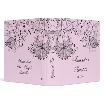 Black Sketched Flowers on Pink Floral Binder