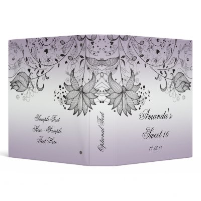 Black Sketched Flowers on Purple Floral Binder