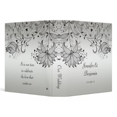 Black Sketched Flowers on Silver Wedding Album Binders by dmboyce