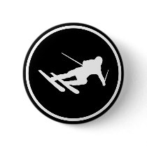 black ski skiing icon downhill pinback buttons