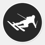 black ski skiing icon downhill round sticker