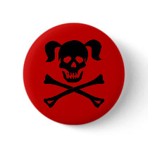 Black Skull and Crossbones With Pigtails Buttons