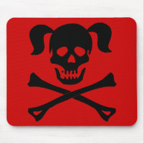 Black Skull and Crossbones With Pigtails Mouse Mats