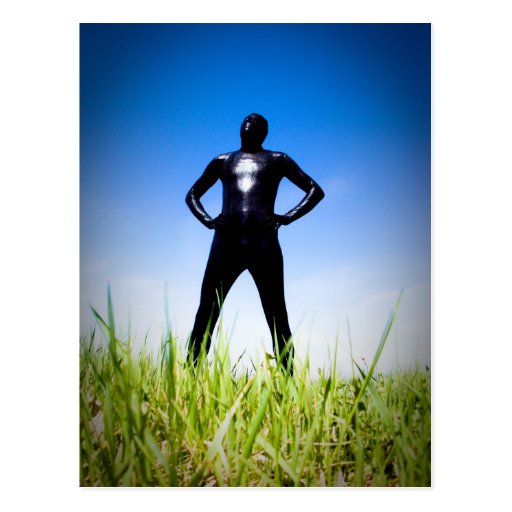 Black Snakeskin Zentai in the Field 1-4 Postcard