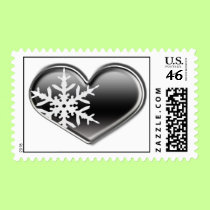 black snowflake heart postage