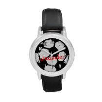 Black Soccer Ball and Name Watches at Zazzle