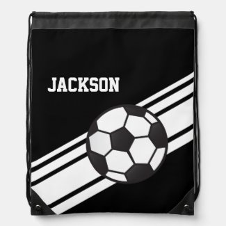 Black Soccer Stripes Cinch Bag