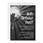 Black Sparkle Disco Ball 30th Birthday Party Personalized Announcements