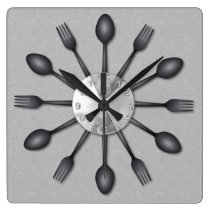 Black Spoons and Forks Wall Clock at Zazzle