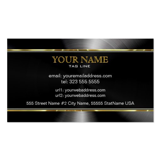 Black Stainless Steel & Gold Accents Template Business Card (back side)