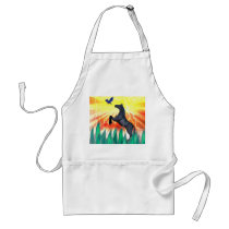 Black stallion horse rearing, flame grass apron