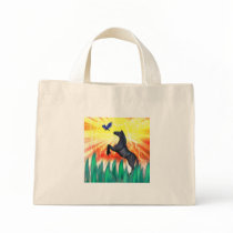 Black stallion horse rearing, flame grass canvas bags