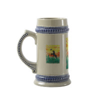 Black stallion horse rearing, flame grass coffee mug