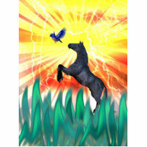 Black stallion horse rearing, flame grass cut out