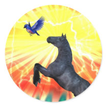 Black stallion horse rearing, flame grass stickers