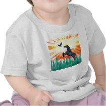 Black stallion horse rearing, flame grass tee shirts