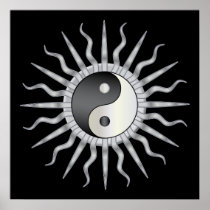 Black Starburst Yin Yang Poster