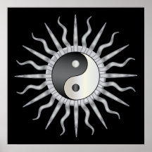 Black Starburst Yin Yang Poster