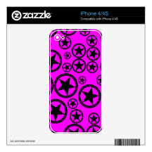 Black Stars in Circles on Fucshia Skins For iPhone 4
