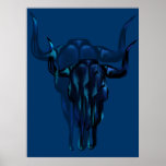 Black Steer Skull Shadow Poster