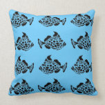 Black Stencil Style Fish on Blue Pillows pillows