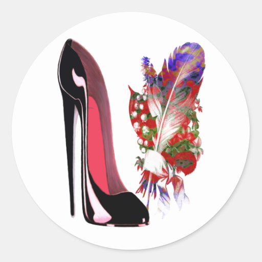 Black Stiletto High Heel Shoe and Bouquet Round Sticker | Zazzle