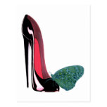 Black Stiletto High Heel Shoe and Green Butterfly Post Cards