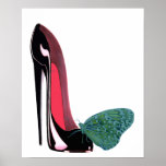 Black Stiletto Shoe and Butterfly Art Poster