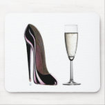 Black Stiletto Shoe and Champagne Glass Mouse Pad