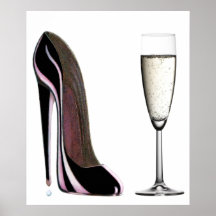 Black Stiletto Shoe and Champagne Print